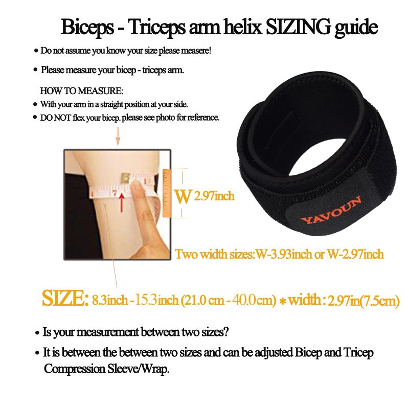 YAVOUN Tendonitis - Bicep ï¼† Tricep Compression Sleeve/Wrap - Tricep Tendonitis, Bicep Tendonitis - Pain Relief for Bicep and Triceps Muscle Strains, Compression Arm Support (Black, 8.3" - 13.7" Ã— W 2.97") - Image 2